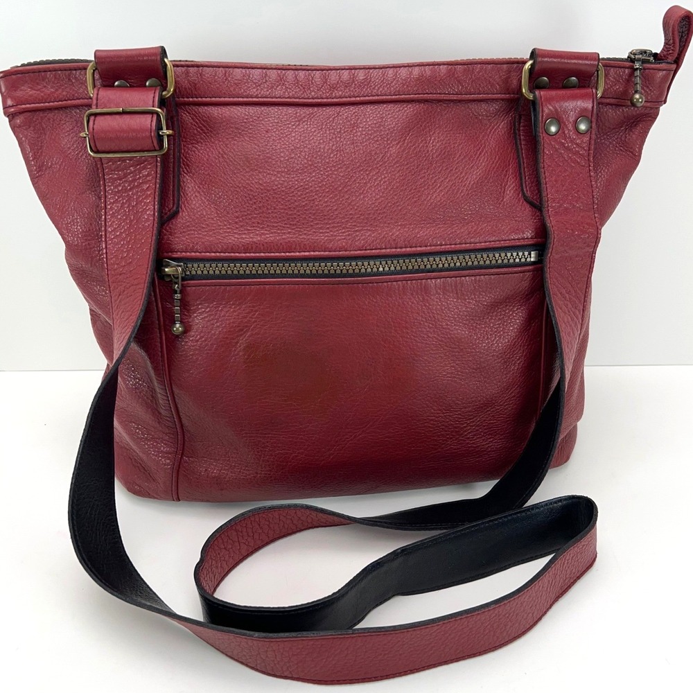 Ouellet Leather Crossbody Bag Adjustable Shoulder Purse Multi Zip Pockets Red